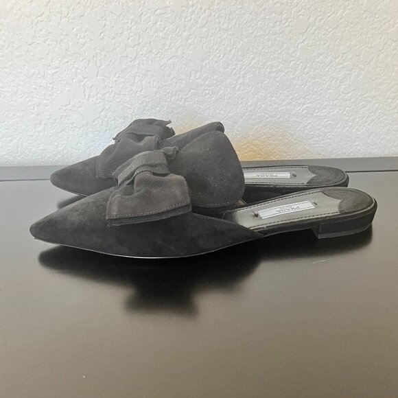 Prada Suede Grosgrain Bow Mules Flats - Picture 5 of 10